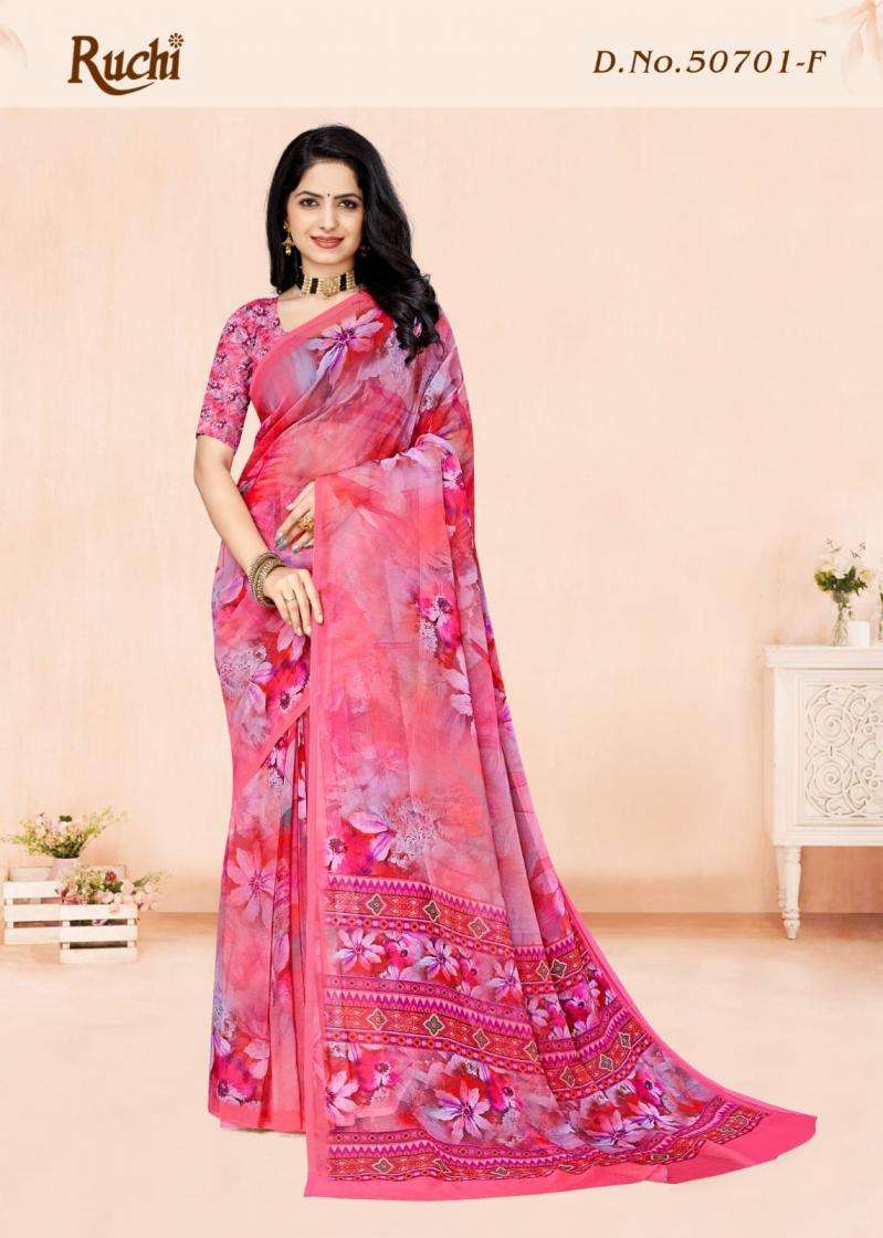 COLOUR GEORGETTE VOL-1 SERIES 50701 SAREE BY RUCHI DESIGNER PRINTED GEORGETTE SAREES ARE AVAILABLE AT WHOLESALE PRICE