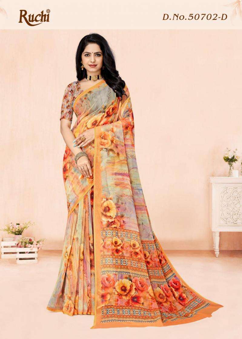 COLOUR GEORGETTE VOL-2 SERIES 50702 SAREE BY RUCHI DESIGNER PRINTED GEORGETTE SAREES ARE AVAILABLE AT WHOLESALE PRICE