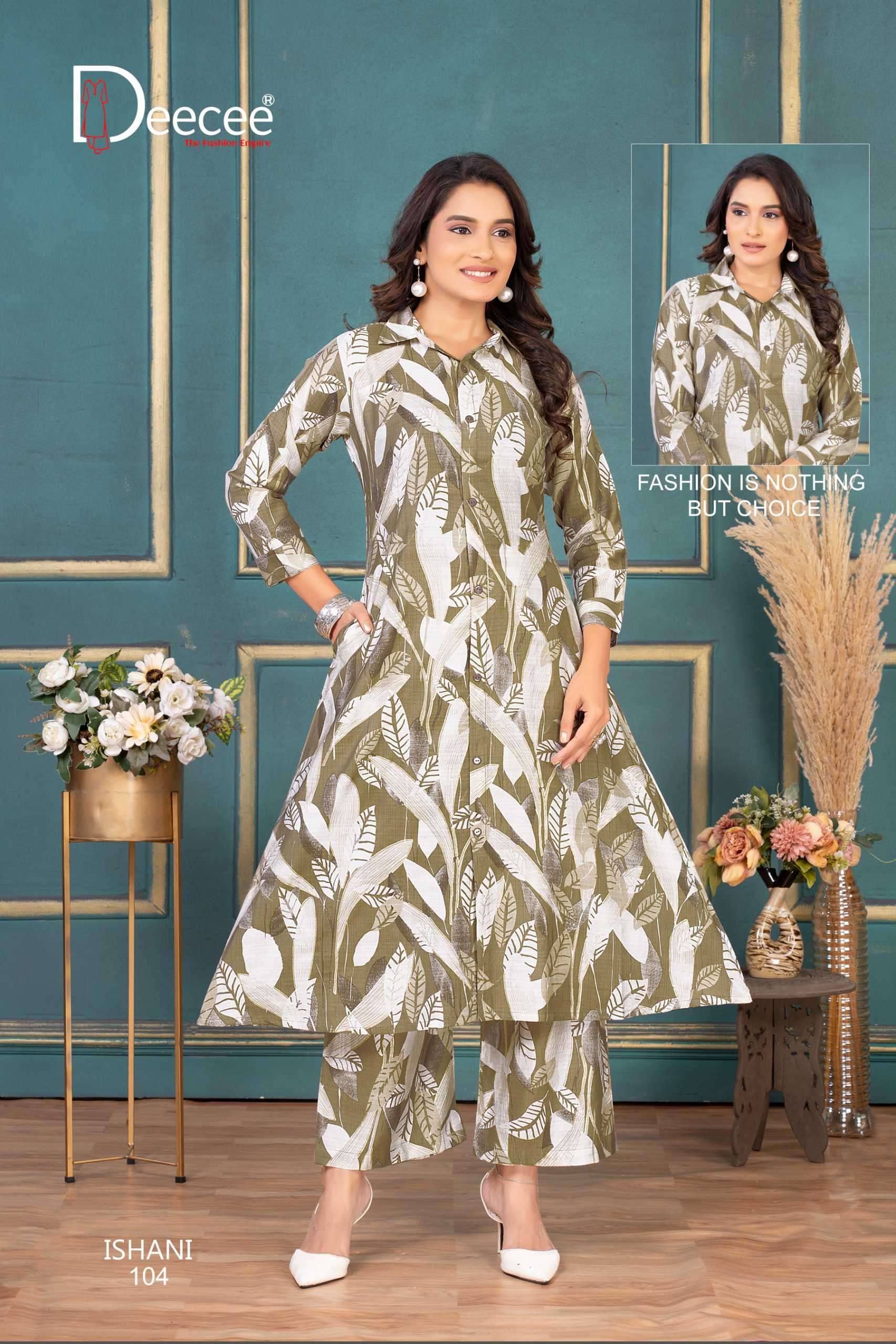 ISHANI SERIES 101 TO 106 BY DEE CEE DESIGNER PRINTED VATICAN CO ORD SETS ARE AVAILABLE AT WHOLESALE PRICE