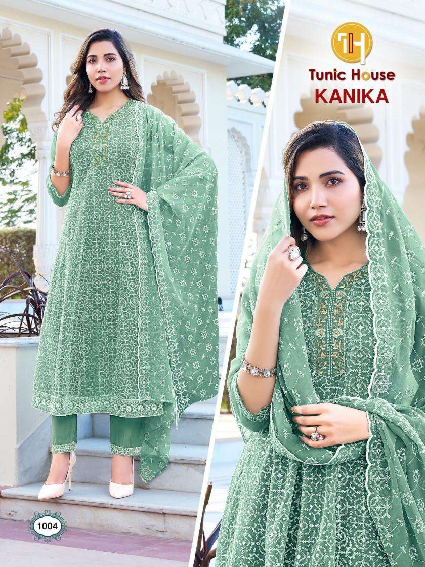 KANIKA SERIES 1001 TO 1011 BY TUNIC HOUSE DESIGNER SCHIFFLI WORK GEORGETTE ANARKALI KURTI WITH BOTTOM AND DUPATTA ARE AVAILABLE AT WHOLESALE PRICE