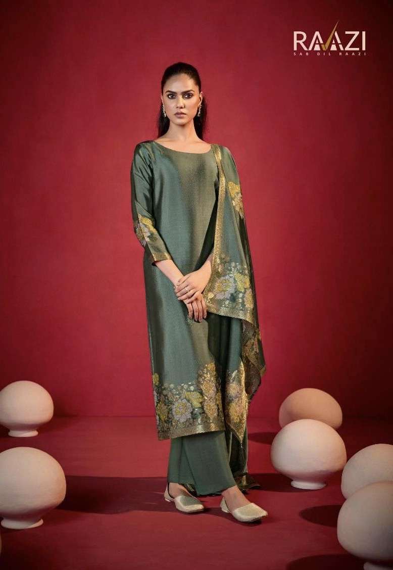 LAZIZ SERIES 1001 TO 1004 BY RAAZI DESIGNER BEMBERG JACQUARD SILK SUITS ARE AVAILABLE AT WHOLESALE PRICE