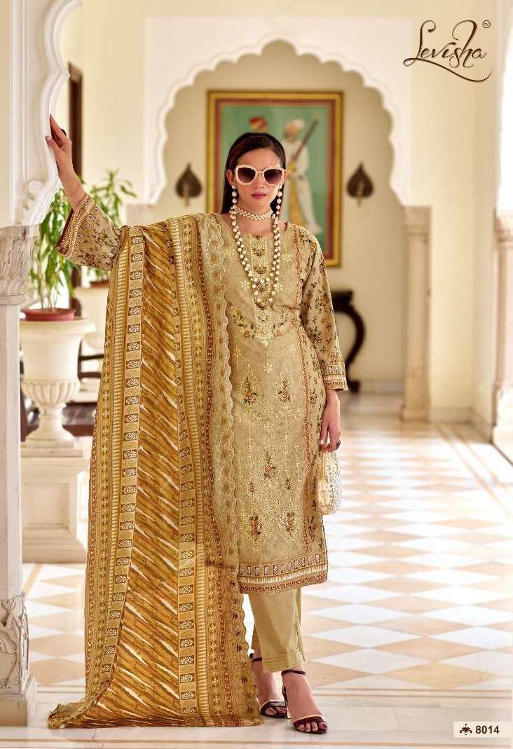 MADHUBALA VOL-8 SERIES 8013 TO 8018 BY LEVISHA DESIGNER PRINTED AND WORK COTTON CAMBRIC LAWN SUITS ARE AVAILABLE AT WHOLESALE PRICE