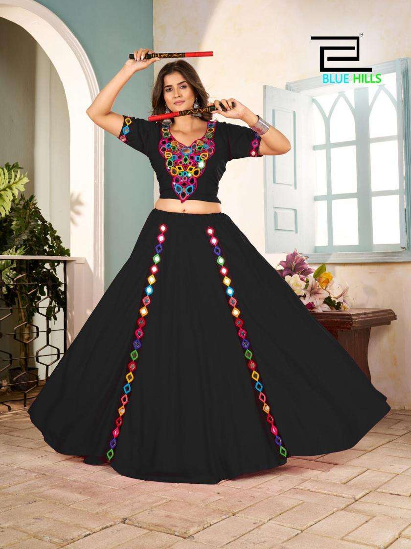 MOHINI SERIES 1001 TO 1004 BY BLUE HILLS DESIGNER MIRROR WORK RAYON NAVRATRI LEHENGA CHOLI ARE AVAILABLE AT WHOLESALE PRICE