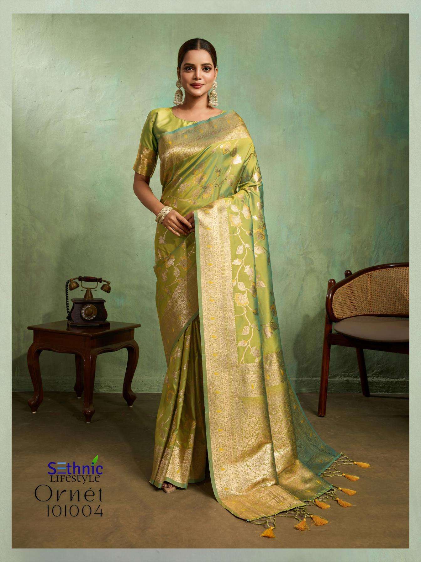 ORNET SERIES 101001 TO 101010 SAREE BY SETHNIC DESIGNER BANARASI SILK SAREES ARE AVAILABLE AT WHOLESALE PRICE