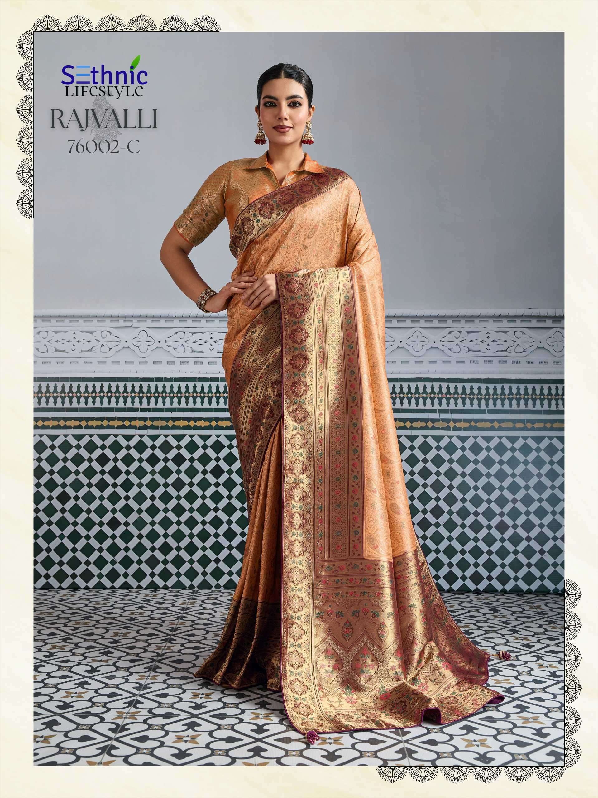 RAJVALLI PLATINUM SERIES 76002 SAREE BY SETHNIC DESIGNER KANJIVARAM SILK SAREES ARE AVAILABLE AT WHOLESALE PRICE