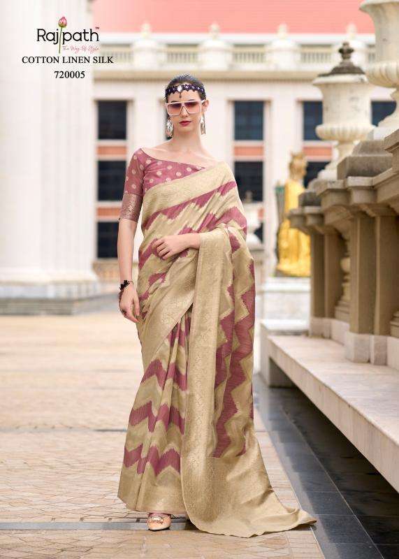 RENAULT SERIES 720001 TO 720006 SAREE BY RAJPATH DESIGNER COTTON LINEN SILK SAREES ARE AVAILABLE AT WHOLESALE PRICE