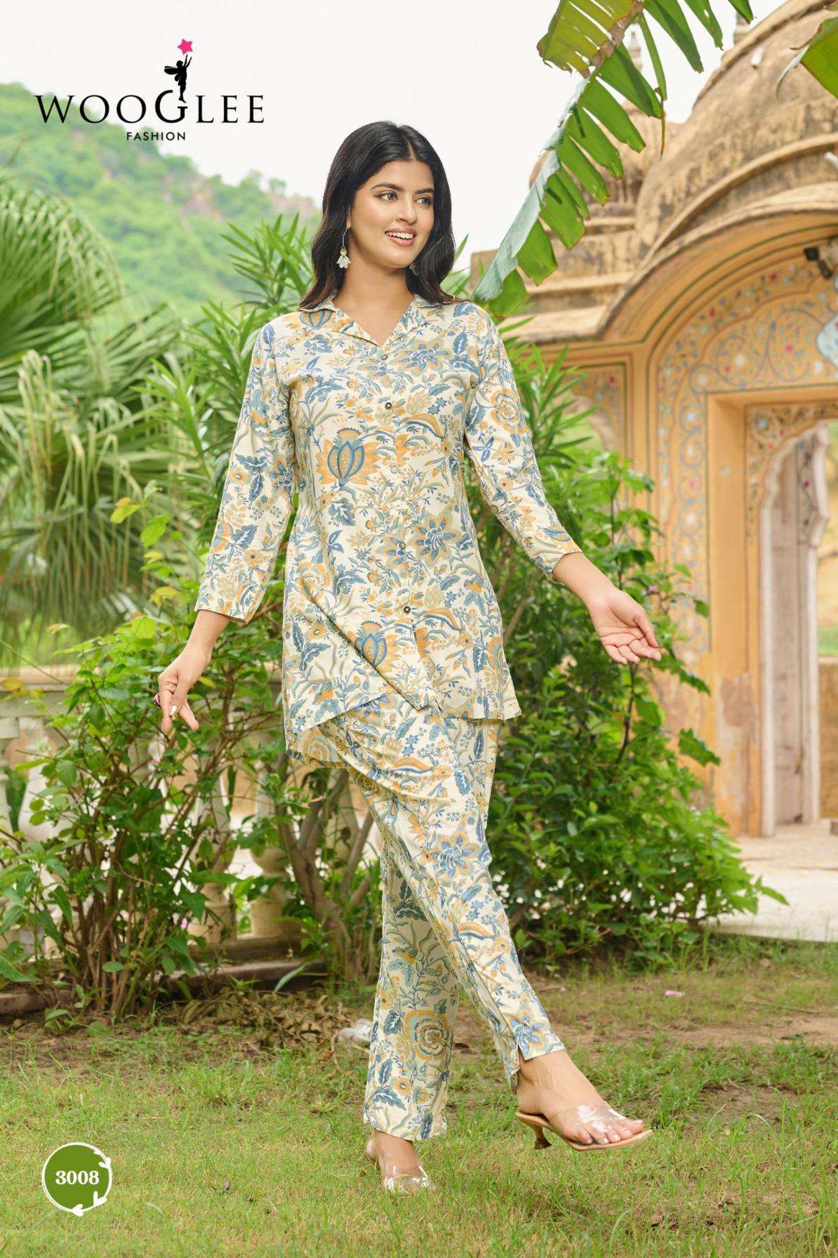 ROLEX VOL-2 SERIES 3007 TO 3012 BY WOOGLEE DESIGNER PRINTED RAYON CO ORD SETS ARE AVAILABLE AT WHOLESALE PRICE