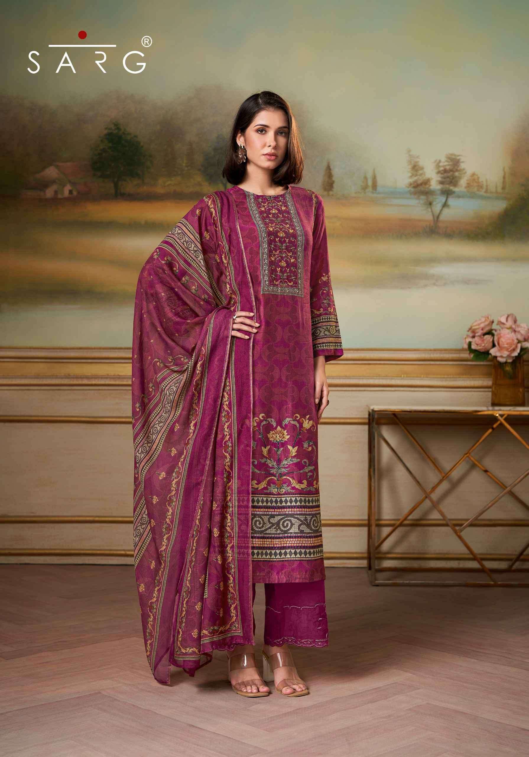 SAAJ SERIES 2000 BY SARG DESIGNER DIGITAL PRINTED AND HAND WORK MUSLIN SILK SUITS ARE AVAILABLE AT WHOLESALE PRICE