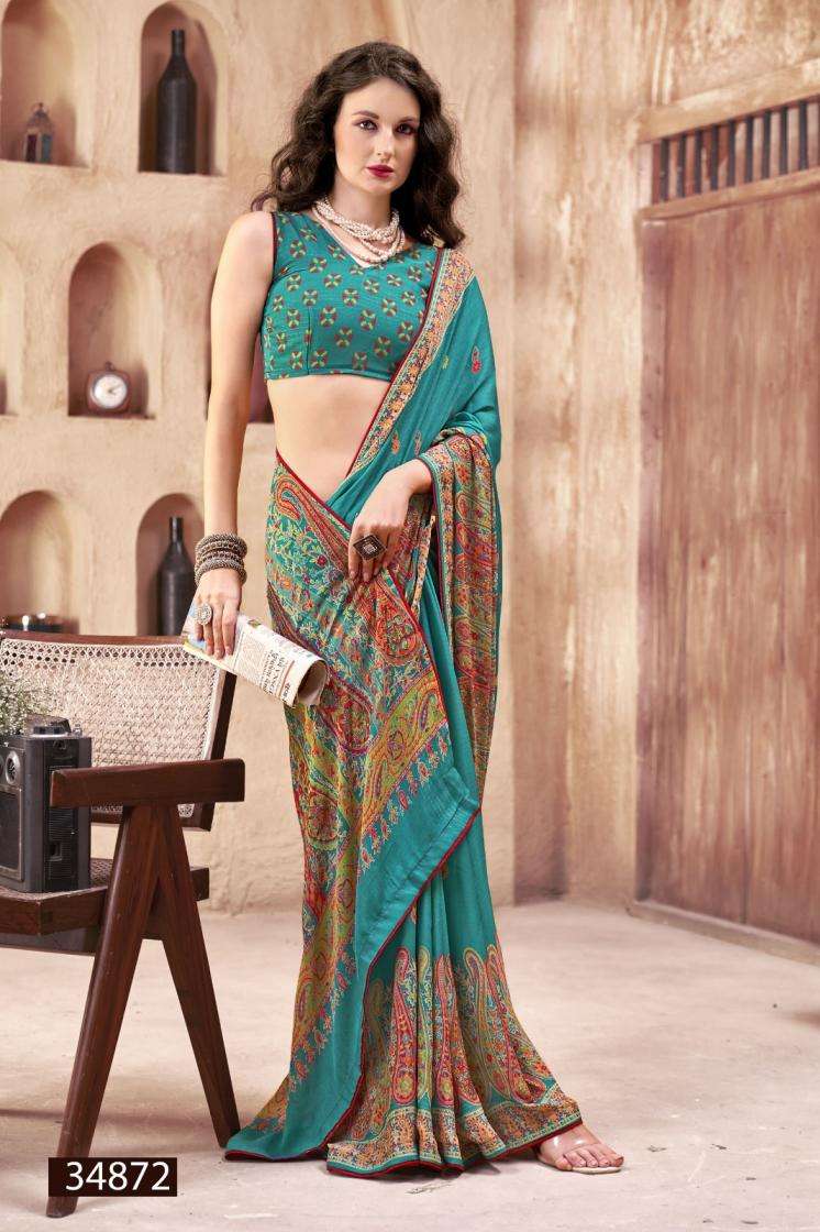 SAJANIYA VOL-4 SERIES 34871 TO 34876 SAREE BY VALLABHI PRINTS DESIGNER PRINTED MOSS GEORGETTE SAREES ARE AVAILABLE AT WHOLESALE PRICE