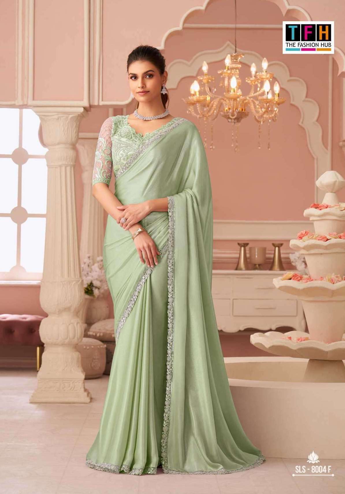 SALSA STYLE SERIES 8004 SAREE BY TFH DESIGNER WORK PARTY WEAR SILVER SHIMMER CHIFFONE SAREES ARE AVAILABLE AT WHOLESALE PRICE
