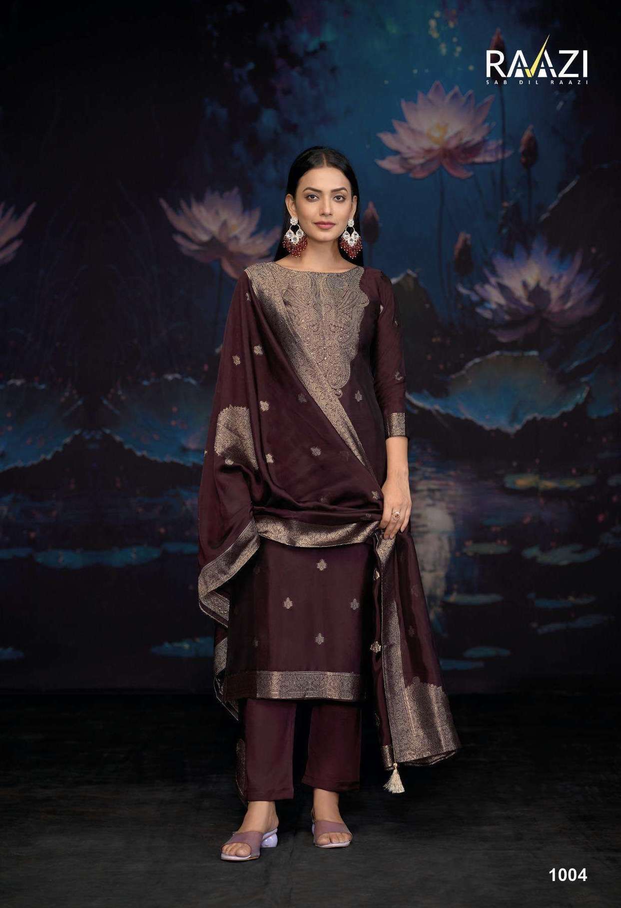 SHEHNAAZ SERIES 1001 TO 1006 BY RAAZI DESIGNER HAND WORK BEMBERG WOVEN SILK JACQUARD SUITS ARE AVAILABLE AT WHOLESALE PRICE