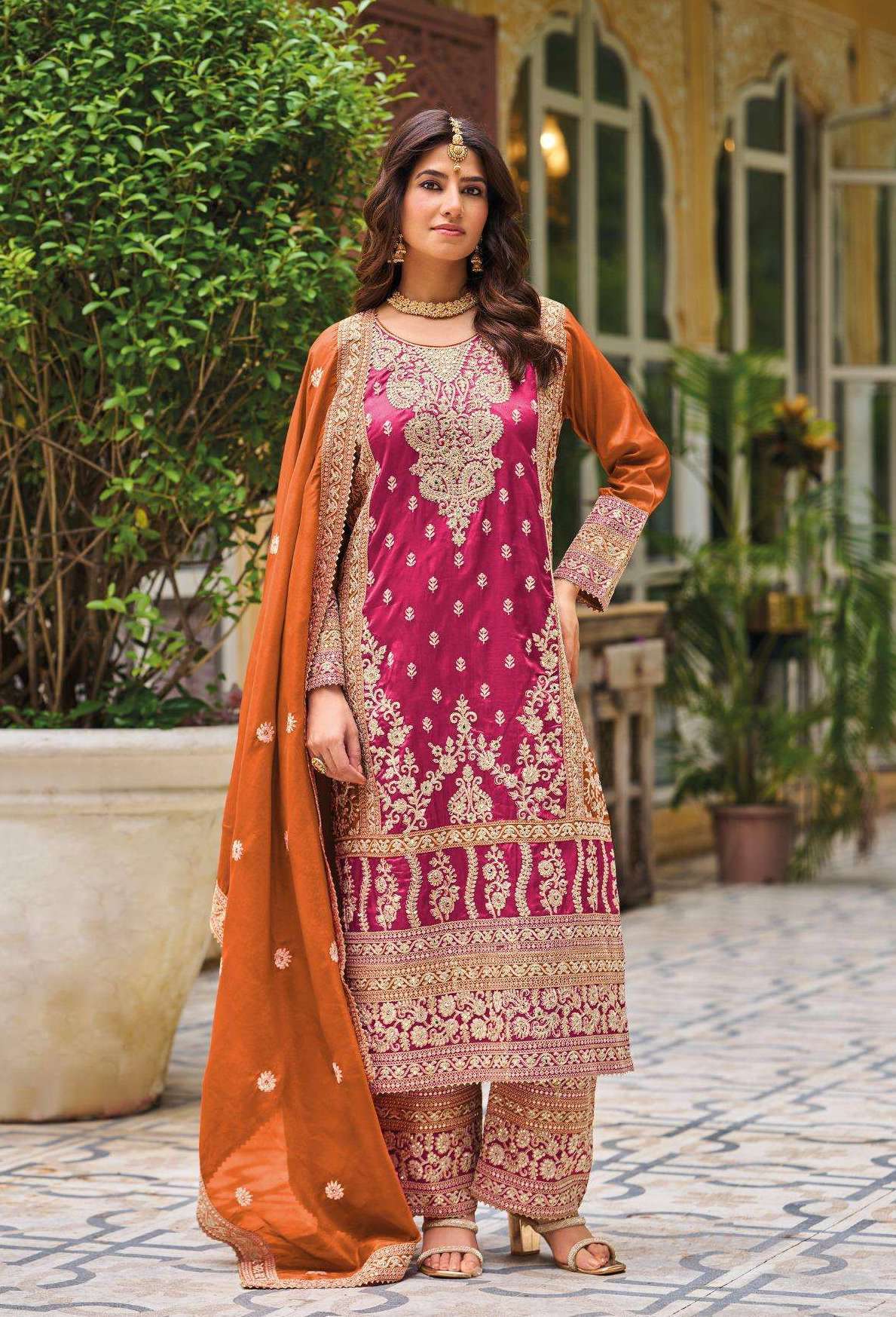 SIMMER GOLD SERIES 1001 TO 1002 BY YOUR CHOICE DESIGNER HEAVY WORK CHINON SUITS ARE AVAILABLE AT WHOLESALE PRICE