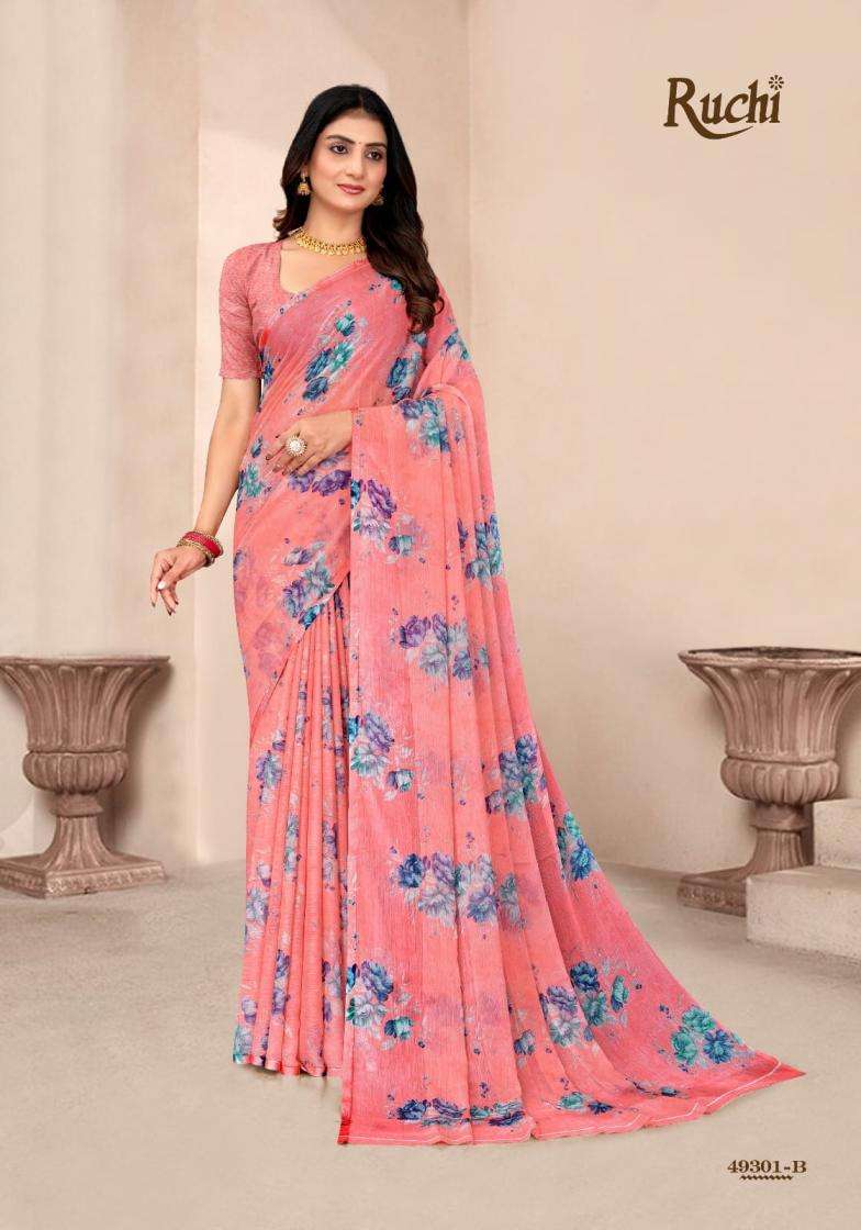 STAR CHIFFON VOL-204 SERIES 49301 TO 49303 SAREE BY RUCHI DESIGNER FLORAL PRINTED CHIFFONE SAREES ARE AVAILABLE AT WHOLESALE PRICE