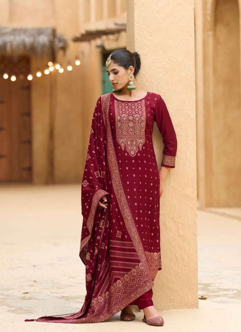 AMELIA SERIES 4041 TO 4044 BY FOUR DOTS DESIGNER ZARKAN WORK VISCOSE PASHMINA JACQUARD SUITS ARE AVAILABLE AT WHOLESALE PRICE