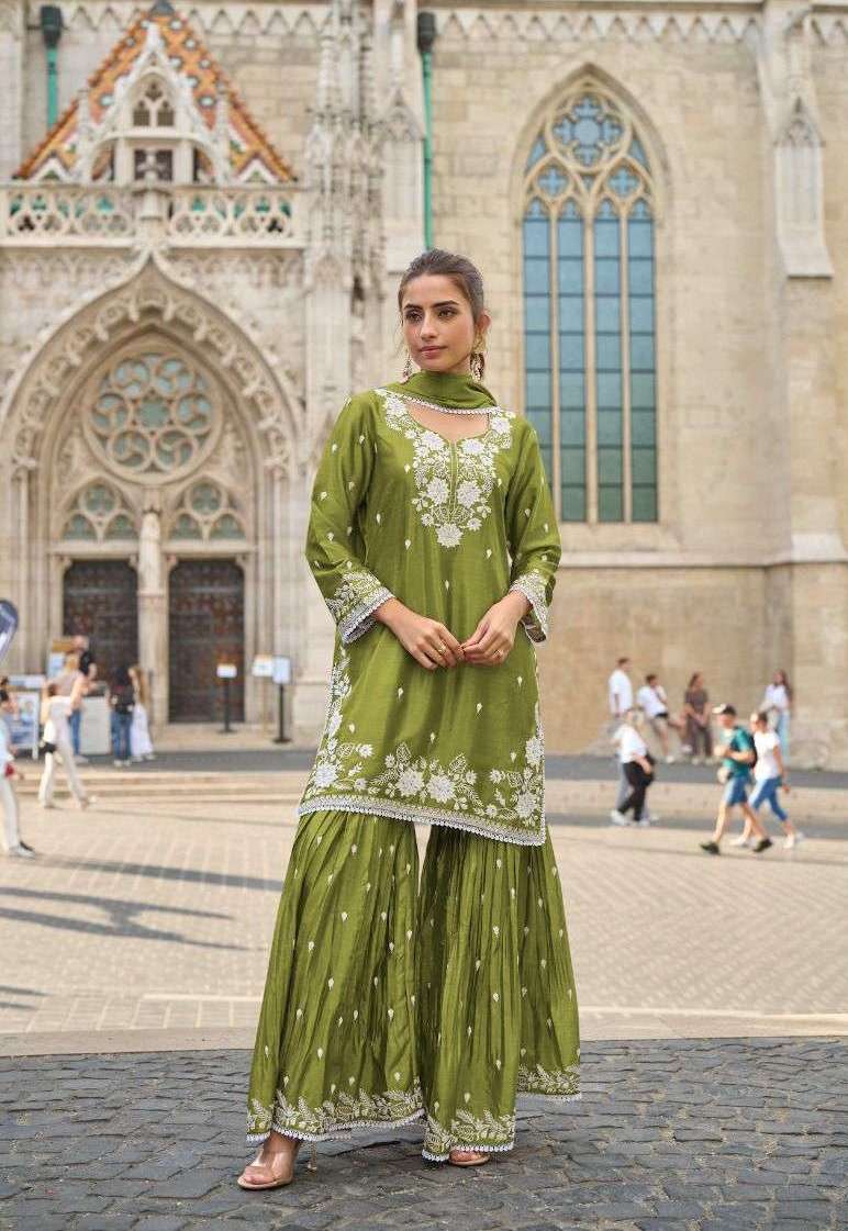 ANAMIKA VOL-3 SERIES 4301A TO 4305E BY VAMIKA DESIGNER WORK CHINON TOP WITH SHARARA AND DUPATTA ARE AVAILABLE AT WHOLESALE PRICE