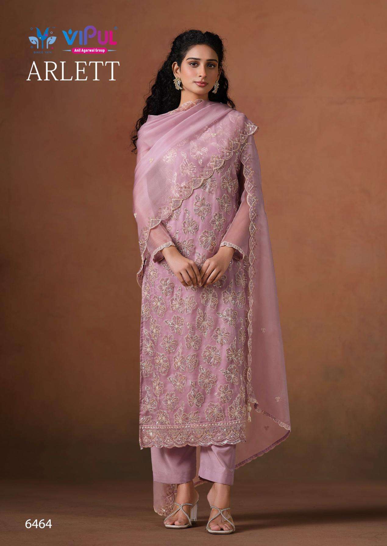 ARLETT SERIES 6461 TO 6466 BY VIPUL DESIGNER HEAVY BEADS AND EMBROIDERY WORK ORGANZA SUITS ARE AVAILABLE AT WHOLESALE PRICE