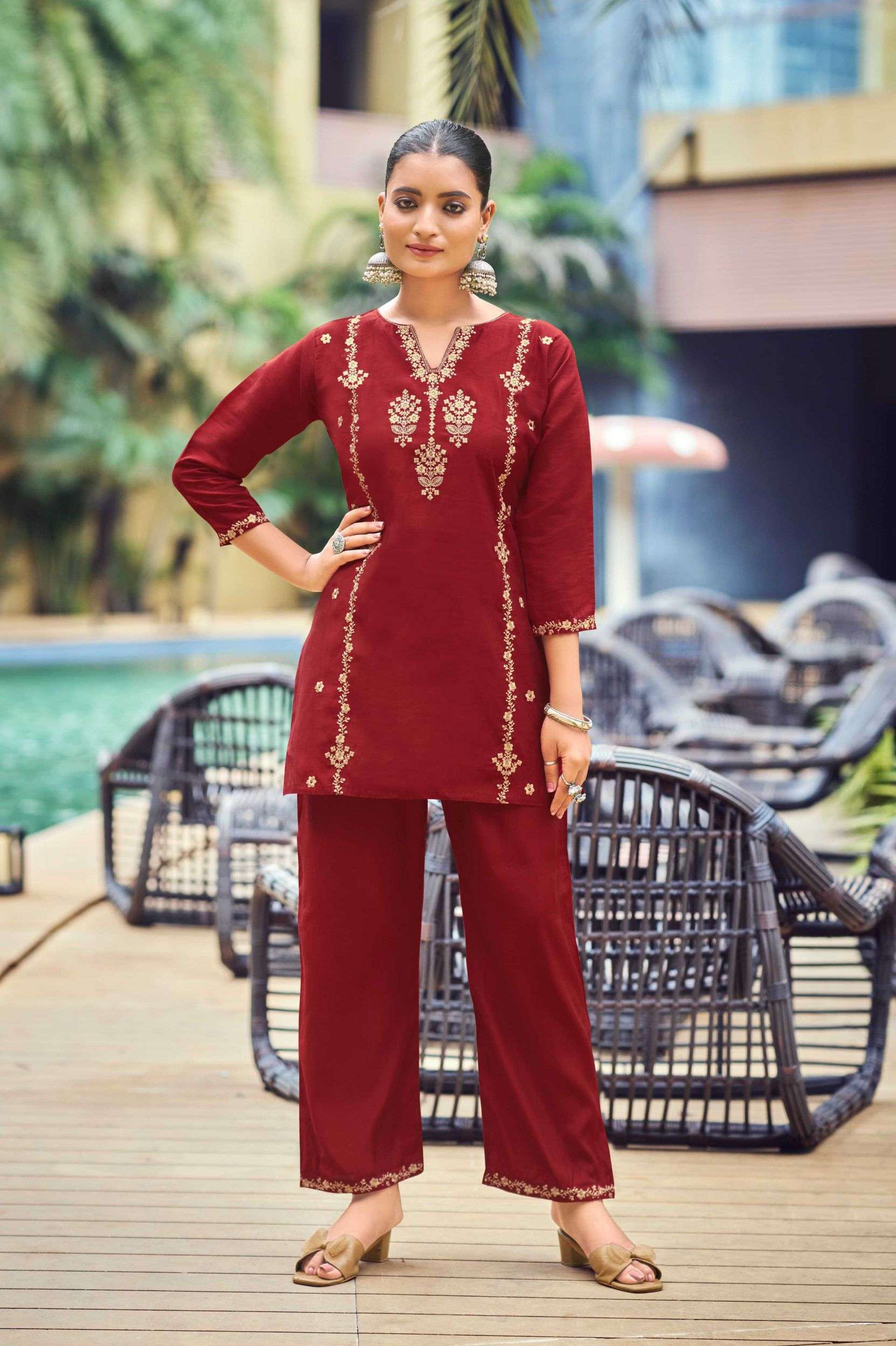 CELEBRATION SERIES 1001 TO 1006 BY OSSM DESIGNER EMBROIDERY WORK VISCOSE ROMAN SILK KURTI WITH PANT ARE AVAILABLE AT WHOLESALE PRICE
