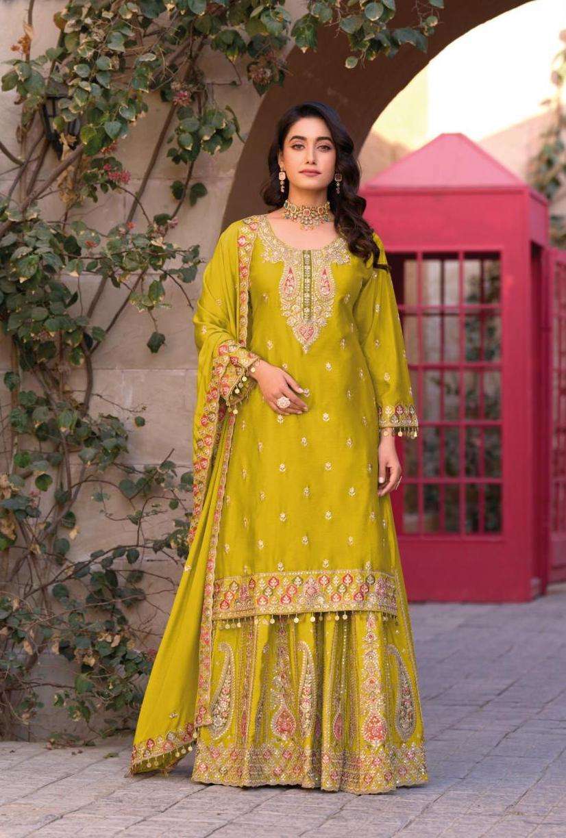 GOLD VOL-1 SERIES 1001 TO 1003 BY YOUR CHOICE DESIGNER HEAVY WORK CHINON READYMADE SUITS ARE AVAILABLE AT WHOLESALE PRICE