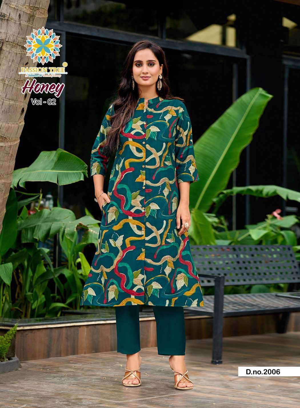 HONEY VOL-2 SERIES 2001 TO 2006 BY PASSION TREE DESIGNER PRINTED VATICAN KURTI WITH PANT ARE AVAILABLE AT WHOLESALE PRICE