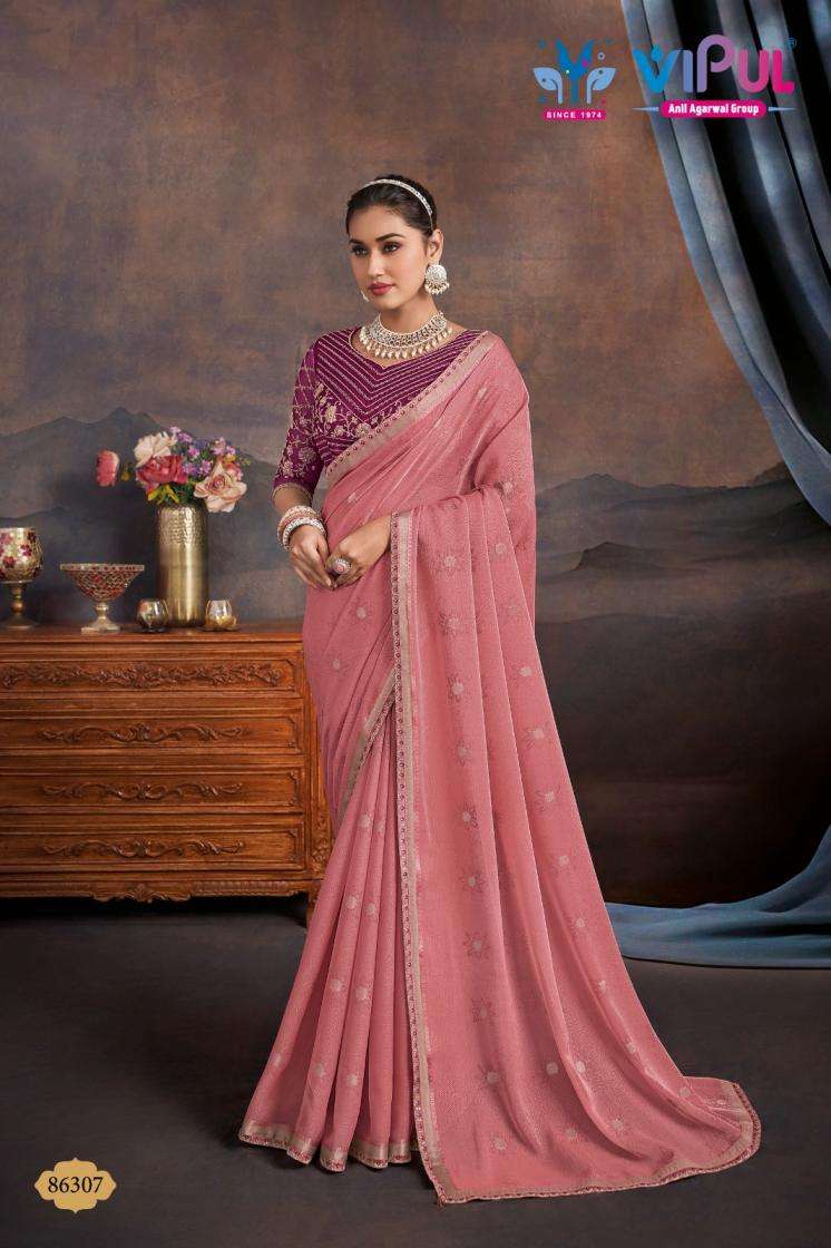 JANNAT SERIES 86301 TO 86308 SAREE BY VIPUL DESIGNER WITH WORK ORGANZA SAREES ARE AVAILABLE AT WHOLESALE PRICE