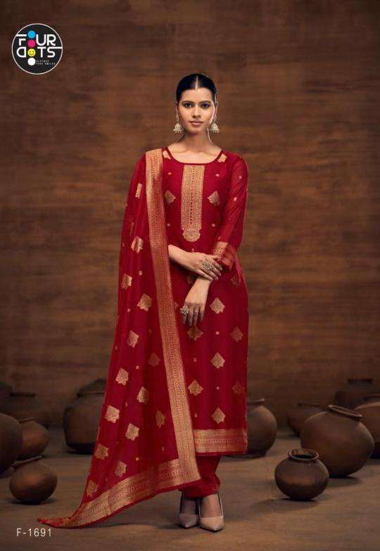 KALAA SERIES 1691 TO 1694 BY FOUR DOTS DESIGNER HAND WORK ORGANZA SUITS ARE AVAILABLE AT WHOLESALE PRICE