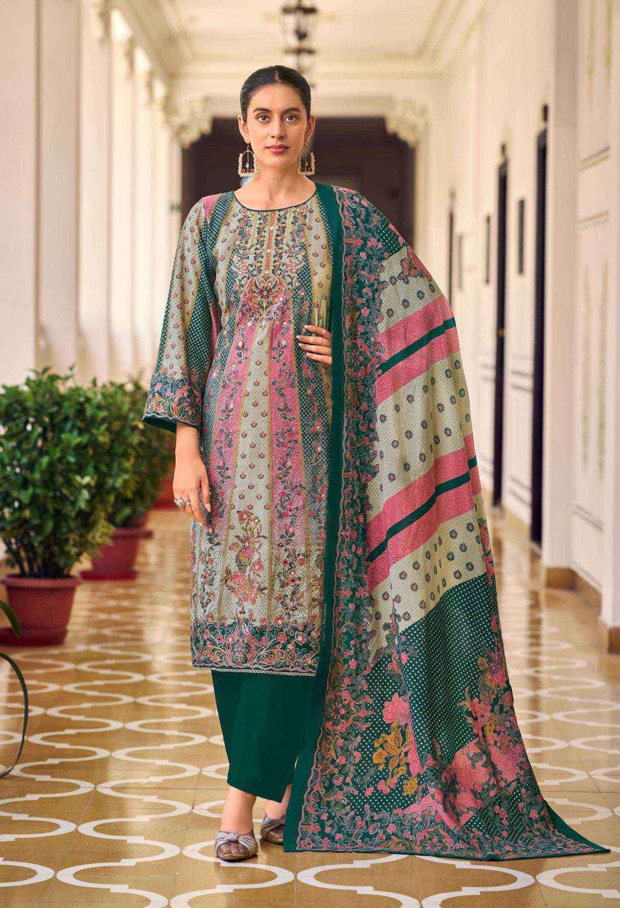 LILLY PETALS SERIES 1001 TO 1003 BY MUMTAZ ARTS DESIGNER PRINTED AND HAND WORK MODAL SILK SUITS ARE AVAILABLE AT WHOLESALE PRICE