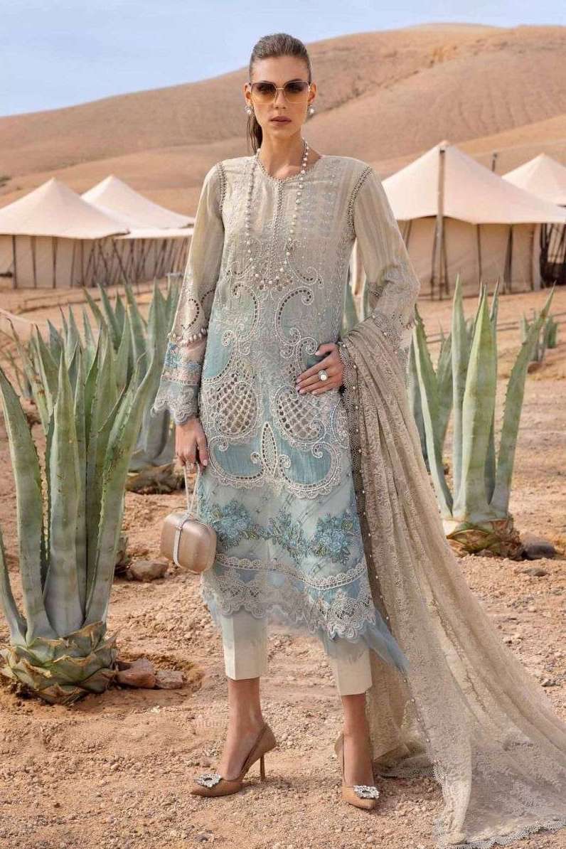 MARIA B LAWN VOL-26 SERIES 26002 TO 26002 BY SANIYA TRENDZ DESIGNER WITH WORK GEORGETTE SUITS ARE AVAILABLE AT WHOLESALE PRICE