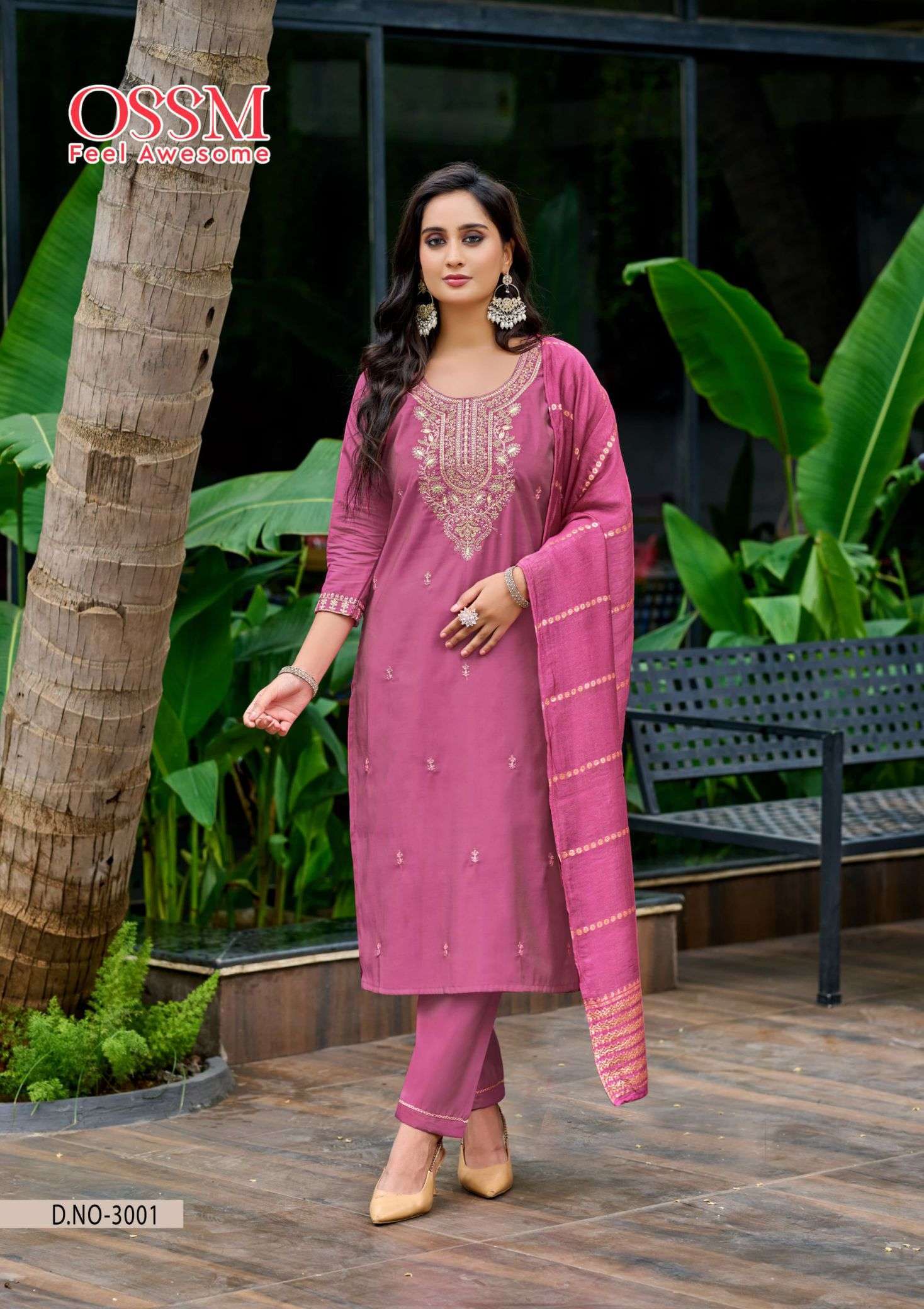 MISHU VOL-3 SERIES 3001 TO 3006 BY OSSM DESIGNER WORK SHIMMER ROMAN TOP WITH BOTTOM AND DUPATTA ARE AVAILABLE AT WHOLESALE PRICE