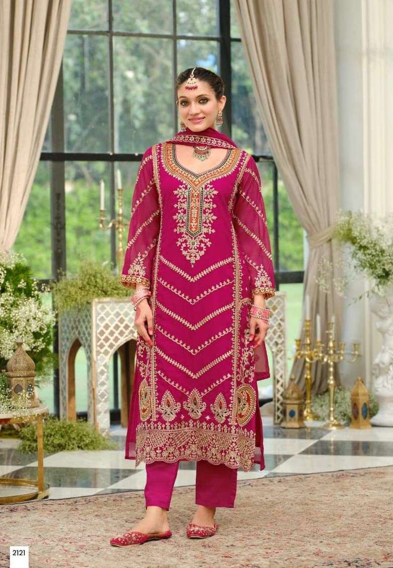 NUTAN SERIES 2121 TO 2122 BY ZAVERI DESIGNER HEAVY EMBROIDERY WORK ORGANZA READYMADE SUITS ARE AVAILABLE AT WHOLESALE PRICE