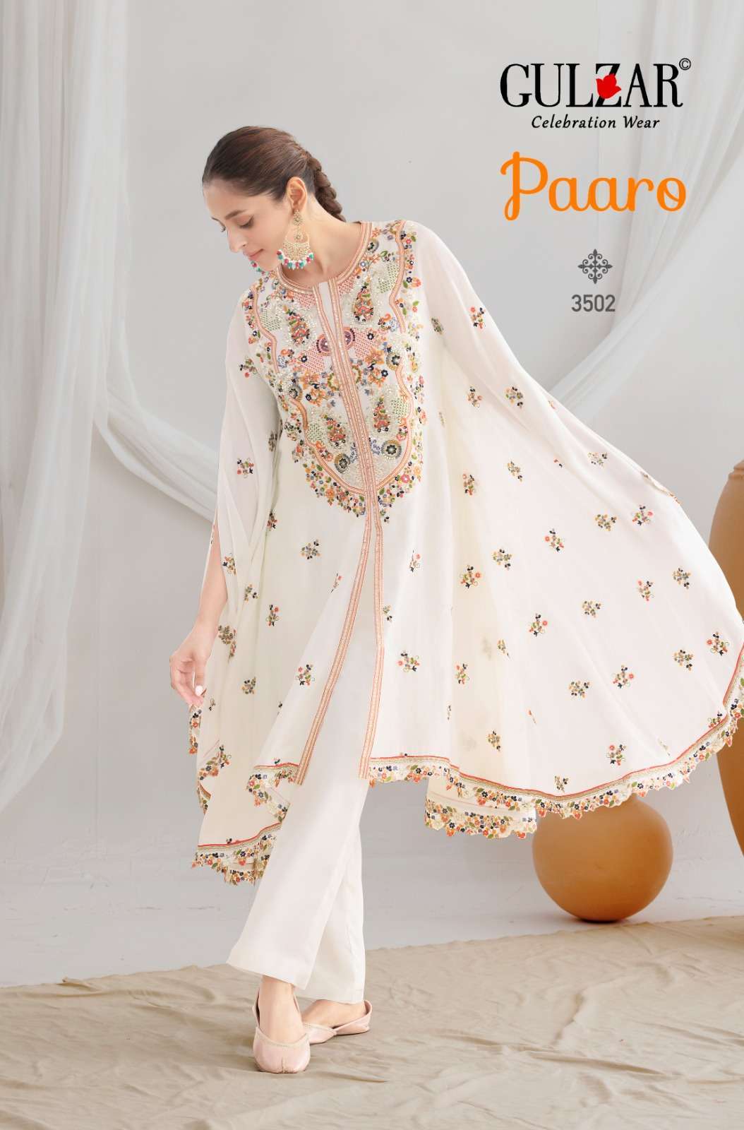 PAARO SERIES 3501 TO 3503 BY GULZAR DESIGNER HEAVY WORK CHINON SILK KAFTAN WITH BOTTOM ARE AVAILABLE AT WHOLESALE PRICE