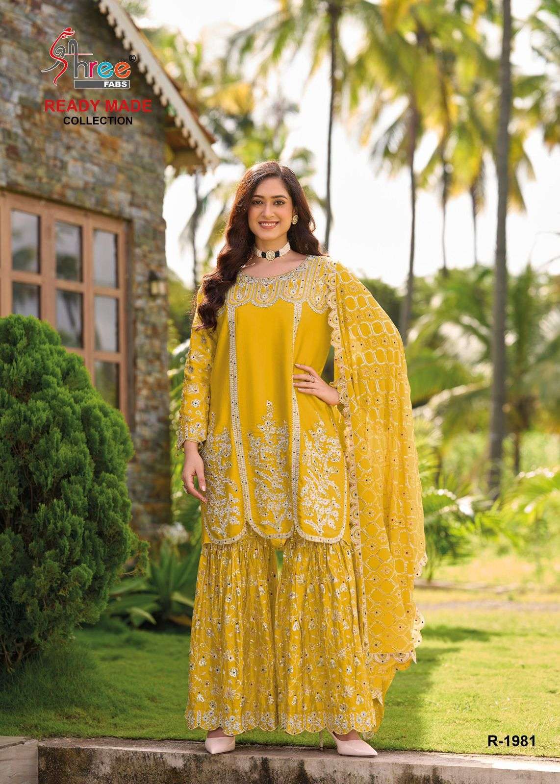 R 1981 BY SHREE FABS DESIGNER KASHMIRI WORK VISCOSE SATIN SHARARA READYMADE SUITS ARE AVAILABLE AT WHOLESALE PRICE