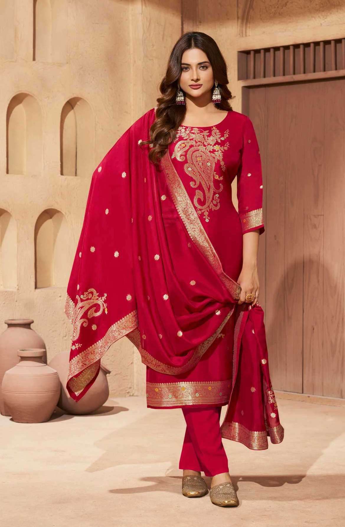 SAIYAARA SERIES 15501 TO 15504 BY ZISA DESIGNER WEAVING JACQUARD TABBY SILK SUITS ARE AVAILABLE AT WHOLESALE PRICE