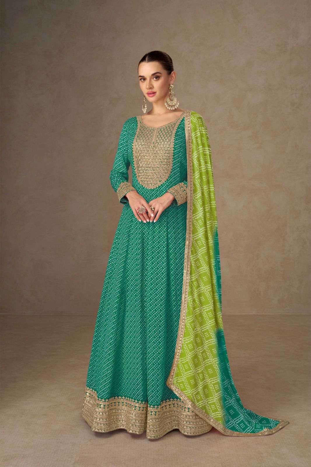 SAIYAARA SERIES 7507 BY GULKAYRA DESIGNER DIGITAL PRINT AND EMBROIDERY WORK ANARKALI CHINON SILK READYMADE SUITS ARE AVAILABLE AT WHOLESALE PRICE