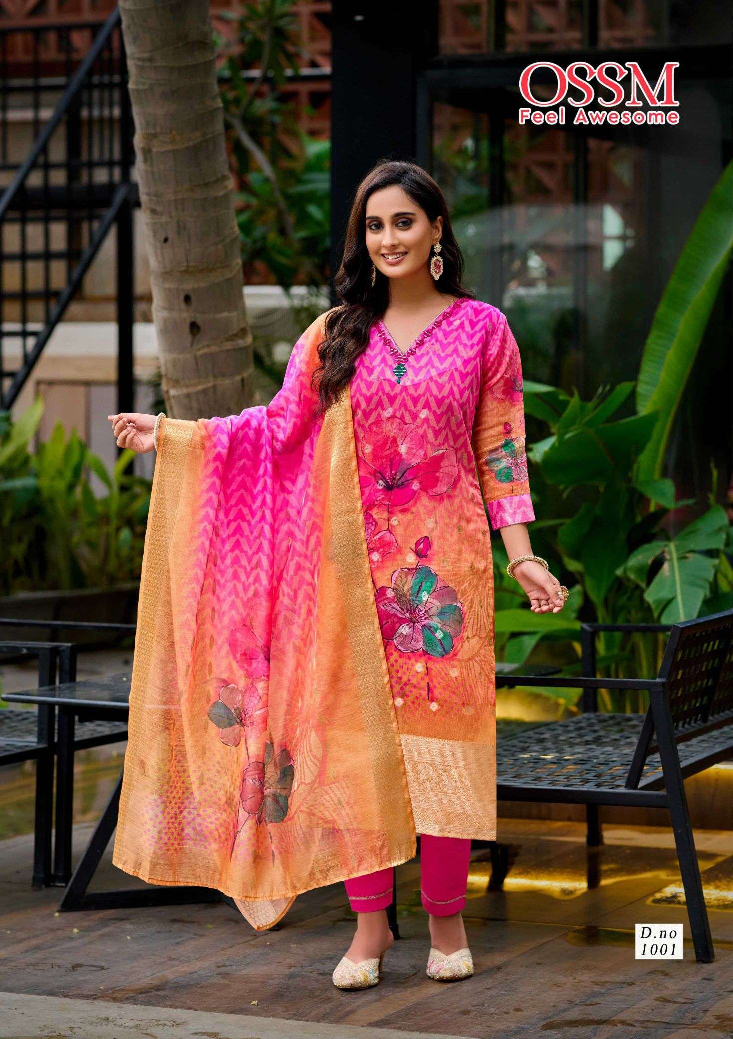 SAJNI SERIES 1001 TO 1006 BY OSSM DESIGNER DIGITAL PRINTED SILK JACQUARD TOP WITH BOTTOM AND DUPATTA ARE AVAILABLE AT WHOLESALE PRICE