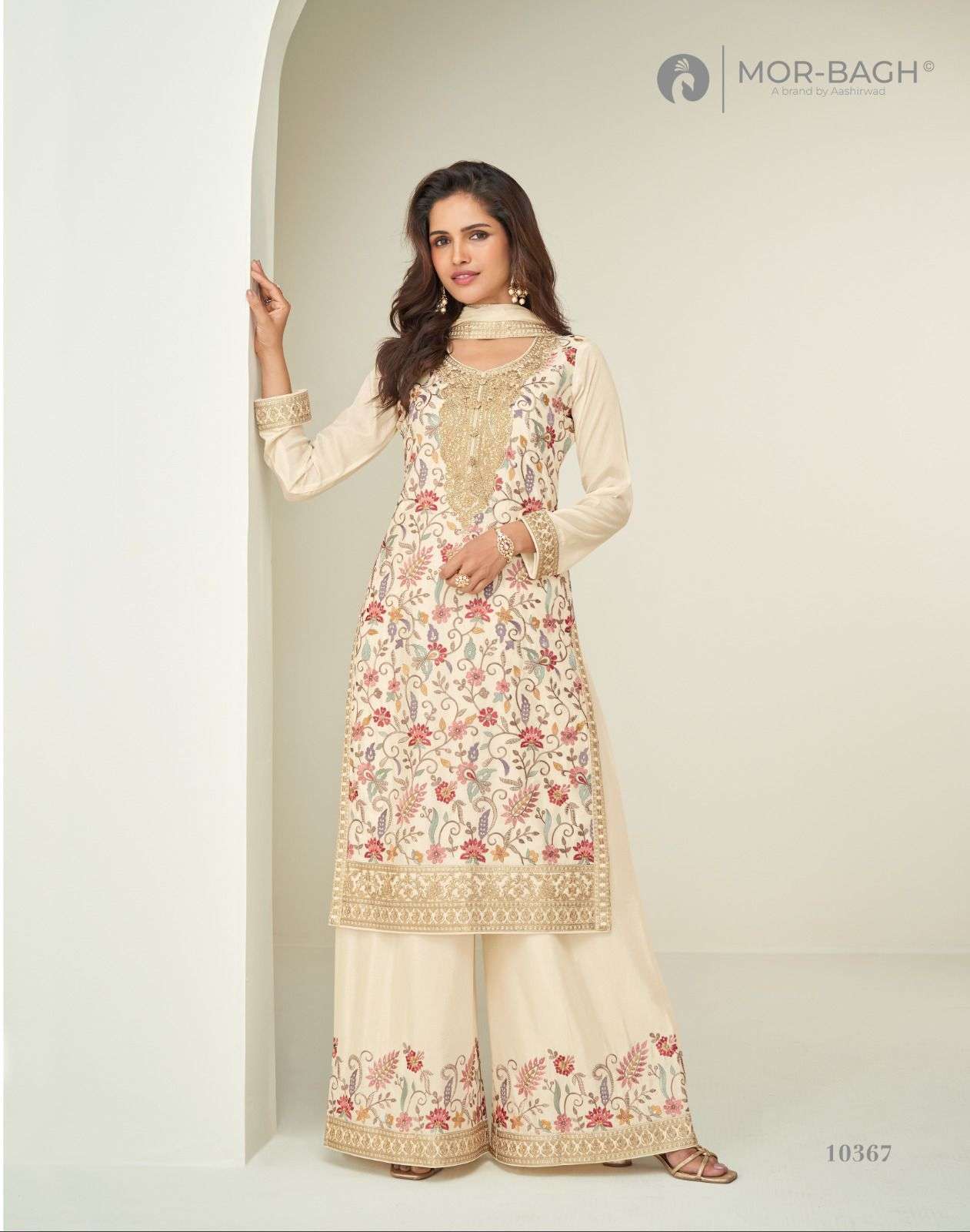 SAKSHI SERIES 10366 BY MOR BAGH AASHIRWAD DESIGNER WORK CHINON SILK READYMADE SUITS ARE AVAILABLE AT WHOLESALE PRICE