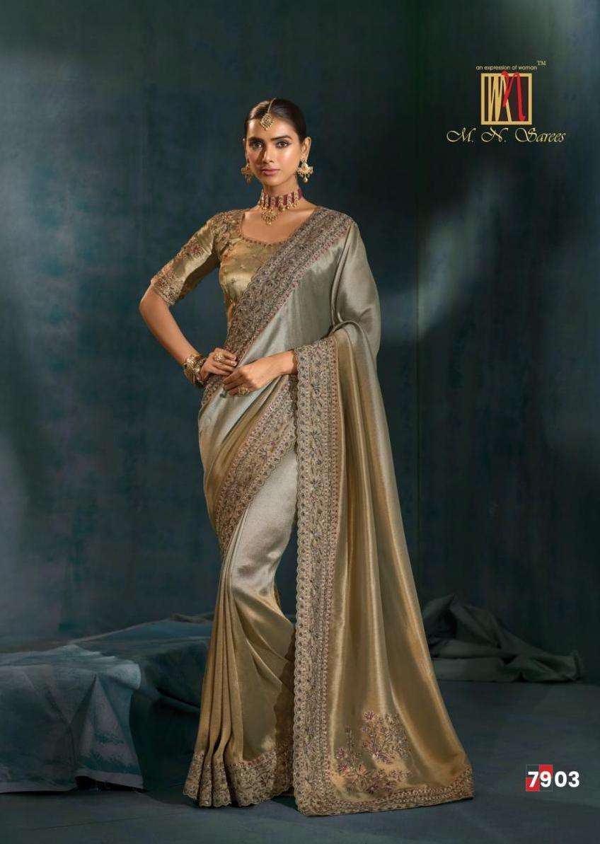 SHAHI POSHAK VOL-5 SERIES 7901 TO 7912 SAREE BY MN DESIGNER HEAVY WORK BRIDAL WEAR SILK SAREES ARE AVAILABLE AT WHOLESALE PRICE