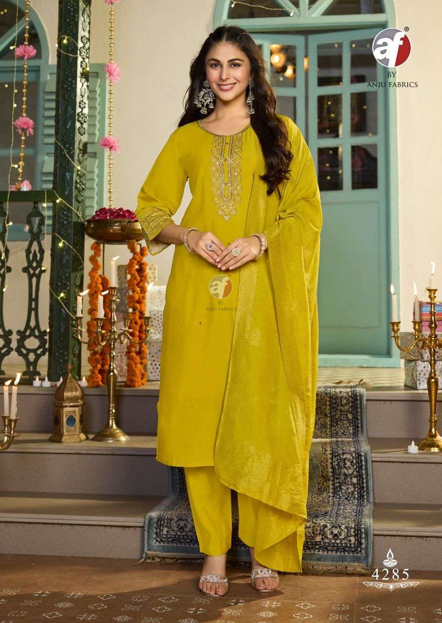 SHARARAT VOL-9 SERIES 4281 TO 4285 BY ANJU FABRICS DESIGNER WITH WORK MODAL SILK TOP WITH BOTTOM AND DUPATTA ARE AVAILABLE AT WHOLESALE PRICE