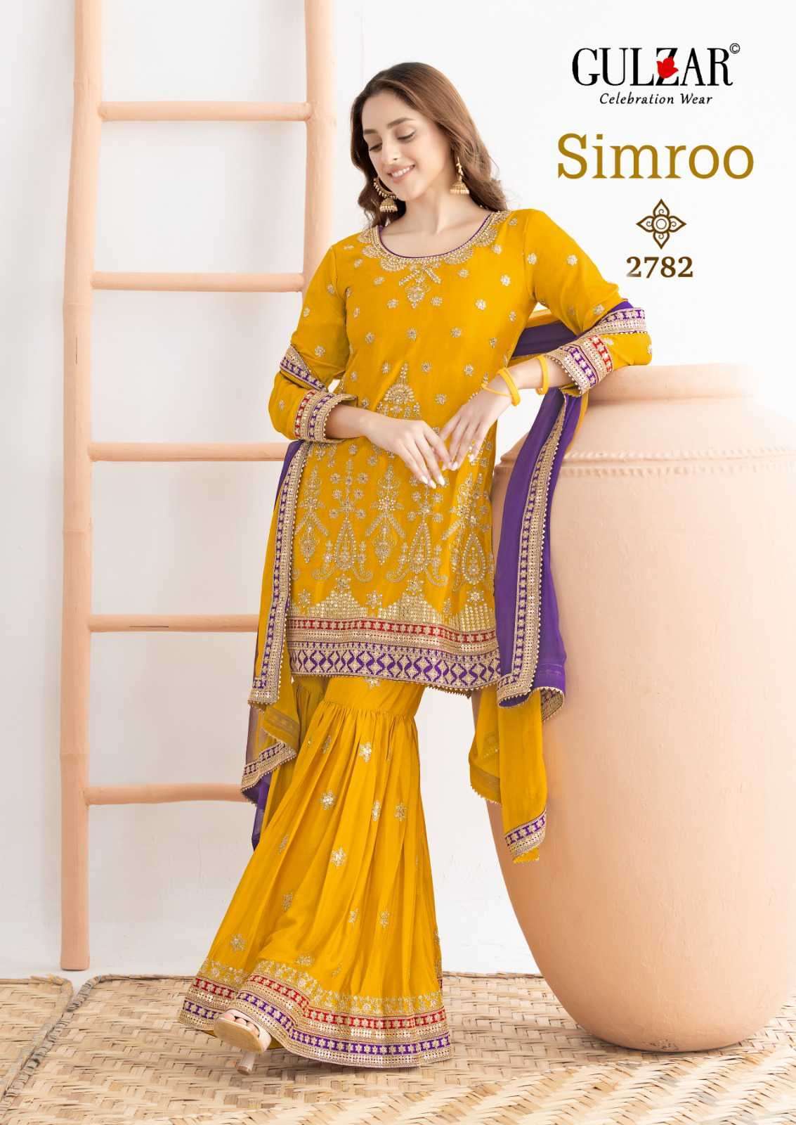 SIMROO SERIES 2781 TO 2783 BY GULZAR DESIGNER HEAVY WORK CHINON SUITS ARE AVAILABLE AT WHOLESALE PRICE
