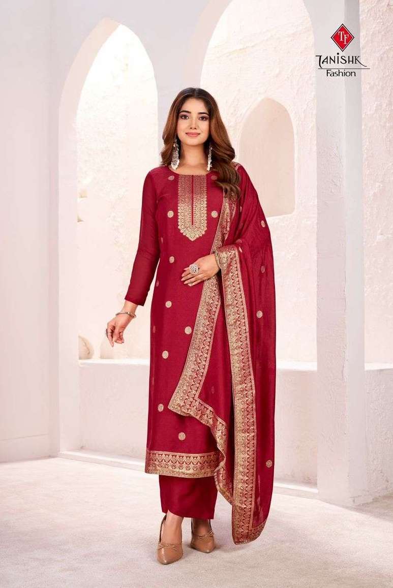 SINDOOR SERIES 901 TO 904 BY TANISHK FASHION DESIGNER MUSLIN JACQUARD SUITS ARE AVAILABLE AT WHOLESALE PRICE