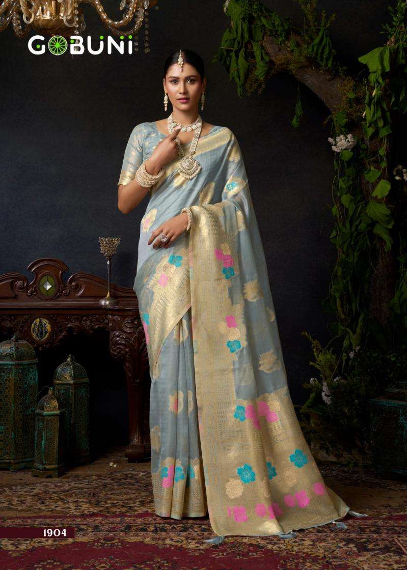 SUNDARI VOL-1 SERIES 1901 TO 1904 SAREE BY GOBUNI DESIGNER ORGANZA KHADI SAREES ARE AVAILABLE AT WHOLESALE PRICE
