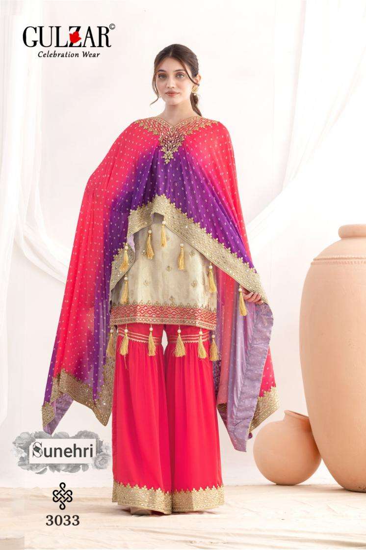 SUNEHRI SERIES 3031 TO 3033 BY GULZAR DESIGNER WITH WORK SHIMMER JAQCUARD KAFTANS ARE AVAILABLE AT WHOLESALE PRICE