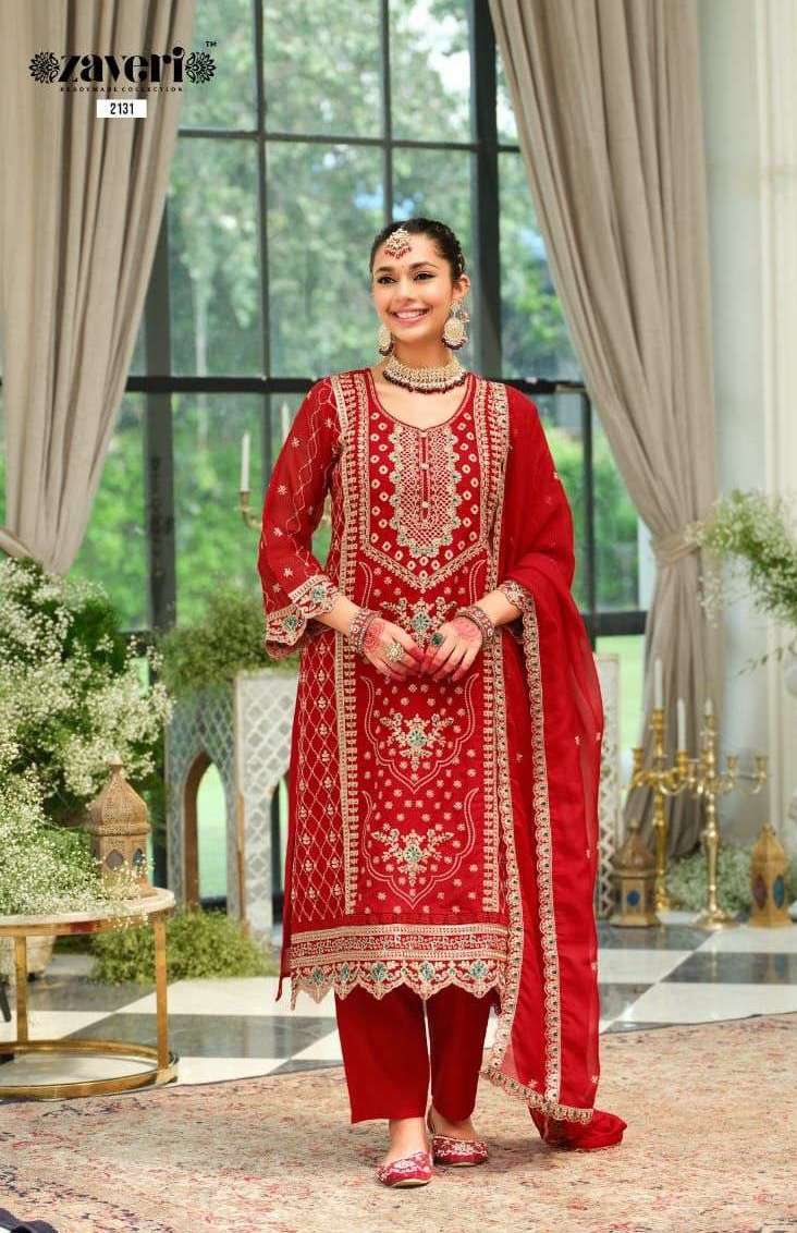 TANVI SERIES 2131 TO 2132 BY ZAVERI DESIGNER HEAVY EMBROIDERY WORK READYMADE ORGANZA SUITS ARE AVAILABLE AT WHOLESALE PRICE