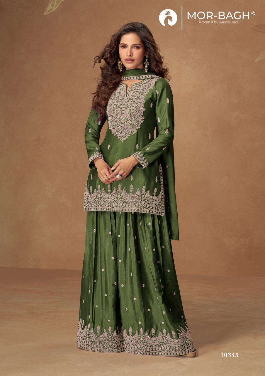 VEERA SERIES 10344 TO 10348 BY MOR BAGH AASHIRWAD DESIGNER WORK CHINON SILK READYMADE SUITS ARE AVAILABLE AT WHOLESALE PRICE