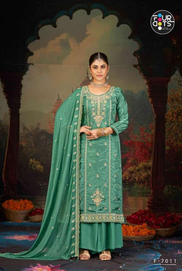 YAMUNA SERIES 7011 TO 7014 BY FOUR DOTS DESIGNER HEAVY WORK ORGANZA SUITS ARE AVAILABLE AT WHOLESALE PRICE