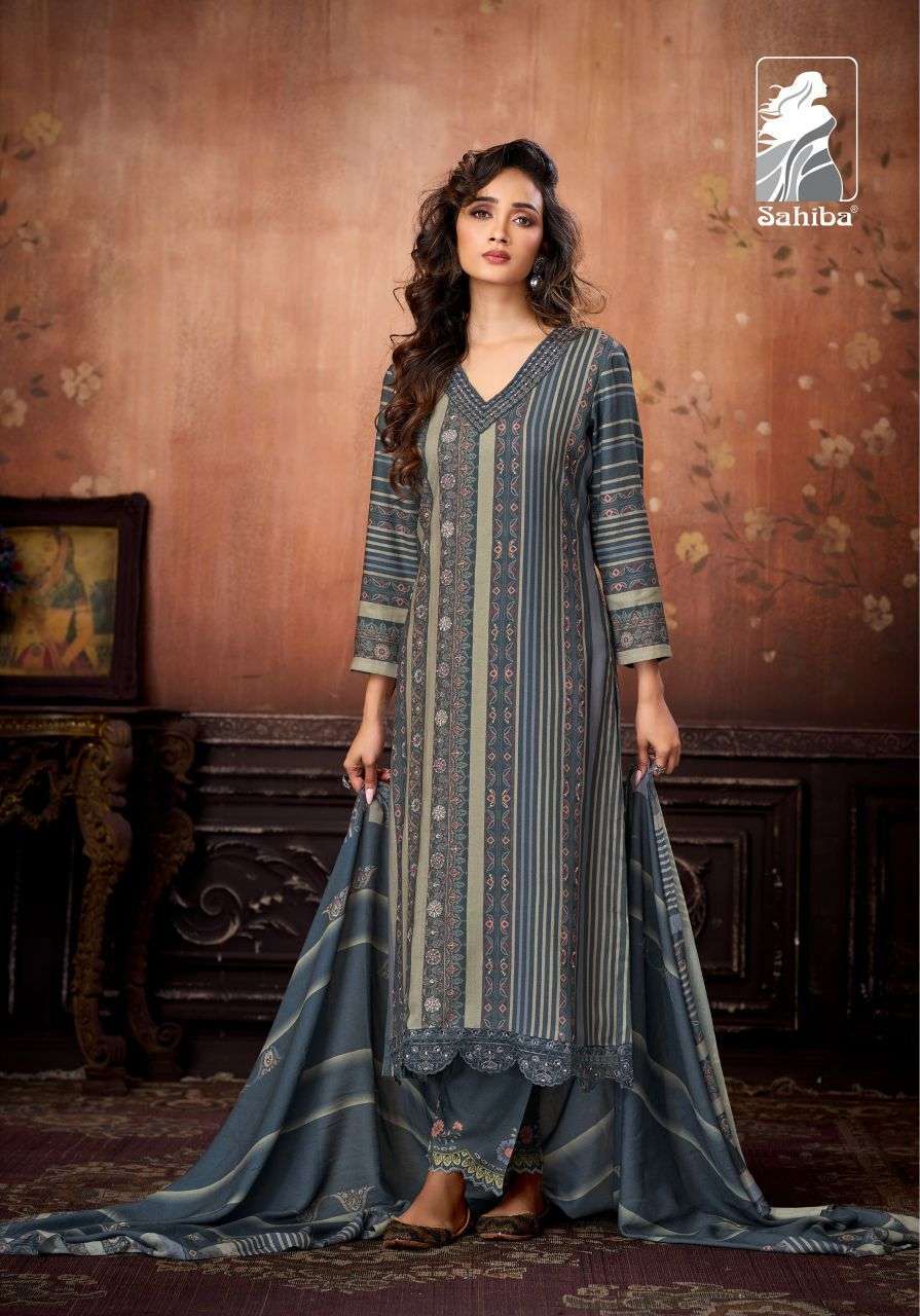AABISHA SERIES 5000 BY SAHIBA DESIGNER DIGITAL PRINTED WITH HAND AND EMBROIDERY WORK VISCOSE PASHMINA SUITS ARE AVAILABLE AT WHOLESALE PRICE