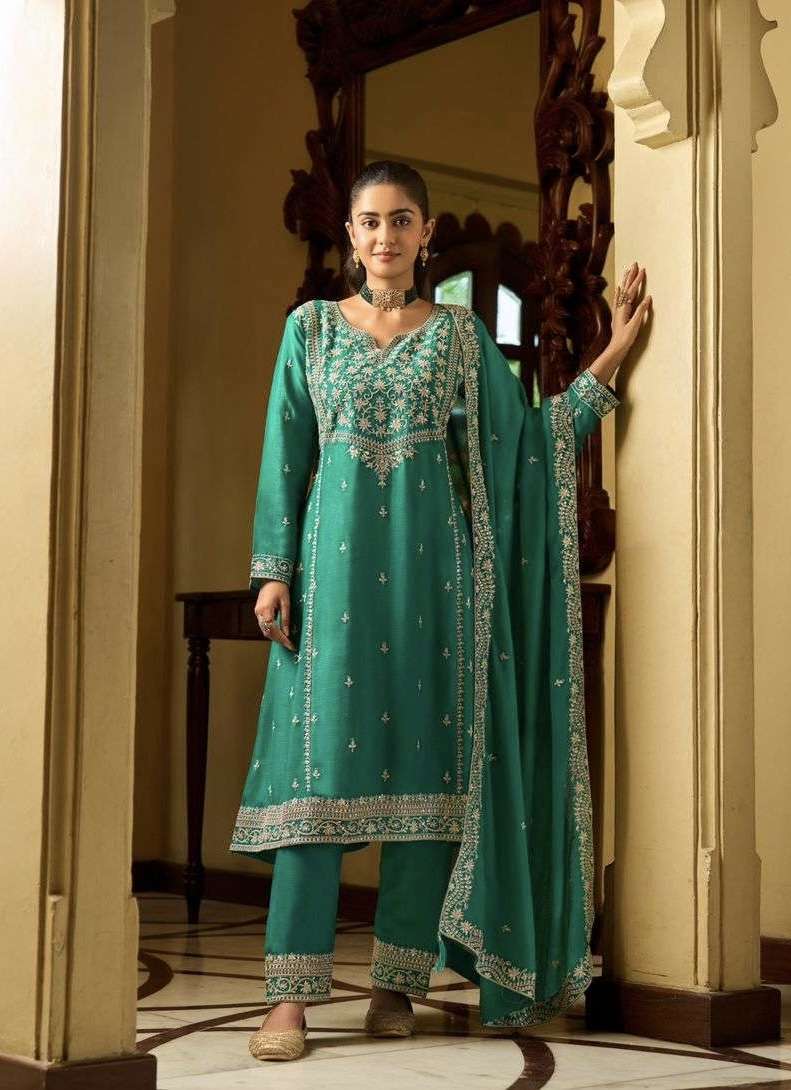 AARINI SERIES 1001 TO 1004 BY SANIKA DESIGNER EMBROIDERY WORK READYMADE CHINON SILK SUITS ARE AVAILABLE AT WHOLESALE PRICE