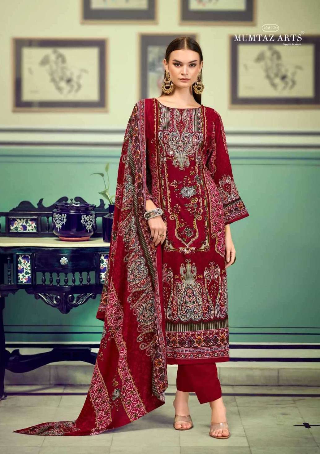 AASHVIKA SERIES 1001 TO 1005 BY MUMTAZ ARTS DESIGNER DIGITAL PRINTED AND WORK SOFT SILK PASHMINA SUITS ARE AVAILABLE AT WHOLESALE PRICE