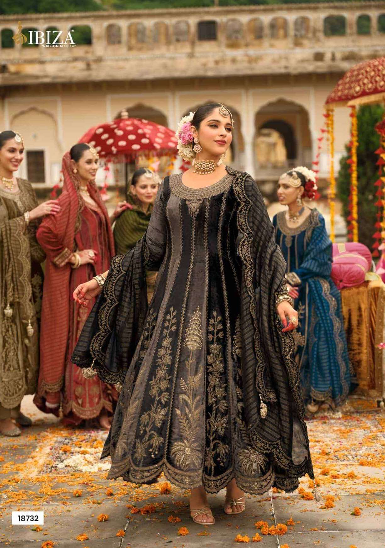 ANARKALI VOL-2 SERIES 18731 TO 18736 BY IBIZA DESIGNER EMBROIDERY WORK VISCOSE VELVET SUITS ARE AVAILABLE AT WHOLESALE PRICE