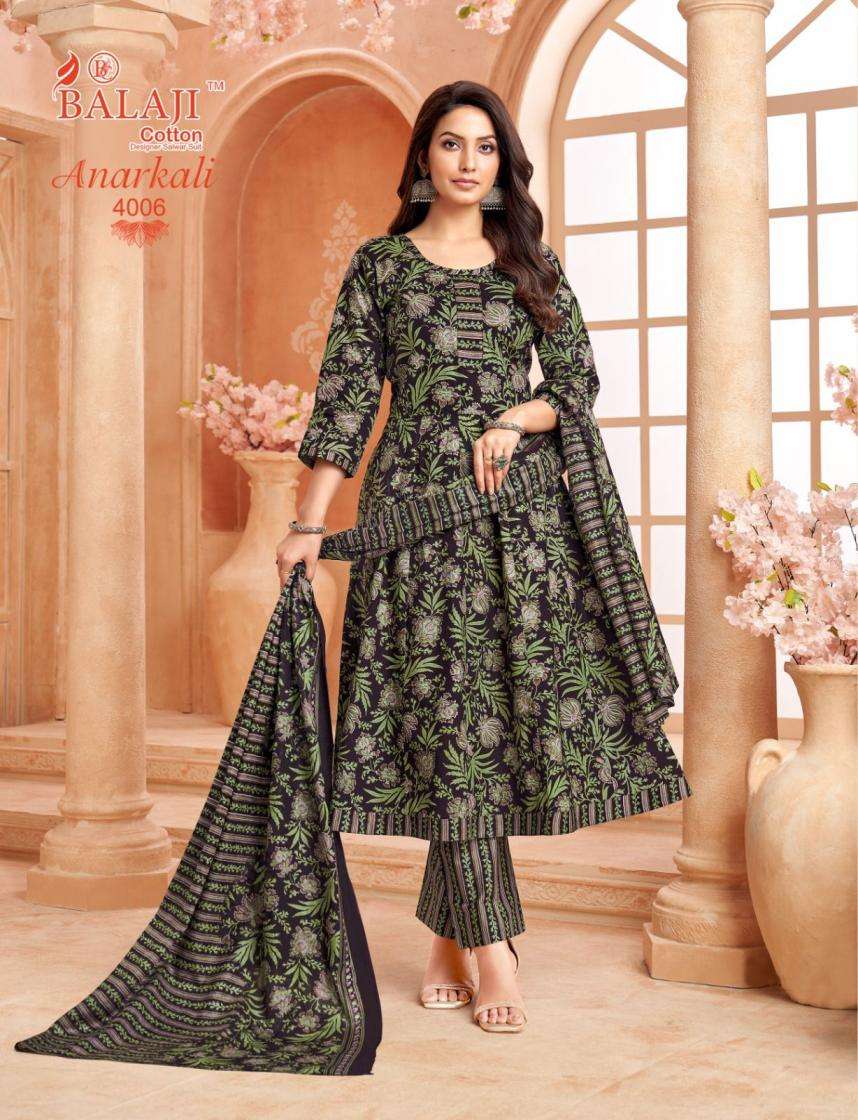 ANARKALI VOL-4 SERIES 4001 TO 4008 BY BALAJI COTTON DESIGNER PRINTED COTTON READYMADE ANARKALI SUITS ARE AVAILABLE AT WHOLESALE PRICE