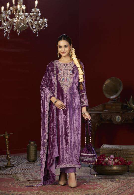 FESTIVAL SERIES 6001 TO 6004 BY FOUR DOTS DESIGNER HEAVY WORK VISCOSE MAKHMALI VELVET SUITS ARE AVAILABLE AT WHOLESALE PRICE